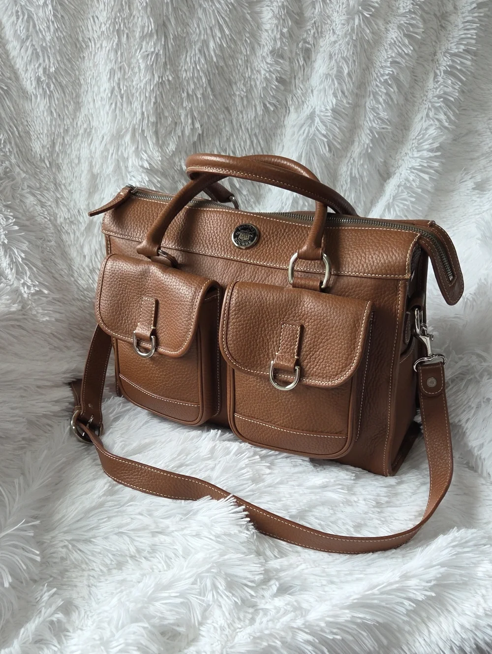 Dooney & Bourke Classic Brown Leather Briefcase Style Handbag